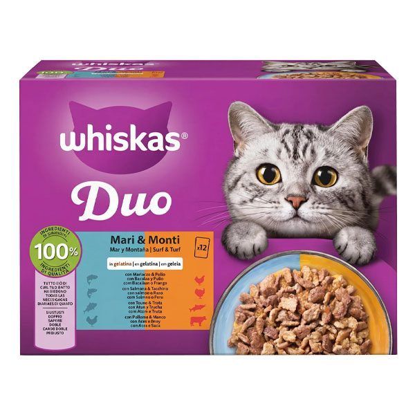 WHISKAS ΓΑΤΟΤΡΟΦΗ 12x85gr. DUO - (ΣΤΕΡΙΑ και ΘΑΛΑΣΣΑ)
