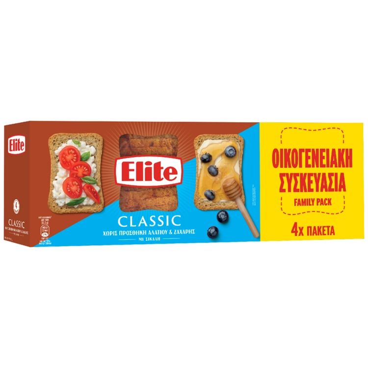 ELITE φρυγανιές σίκαλης χωρίς αλάτι και ζάχαρη 4x90gr