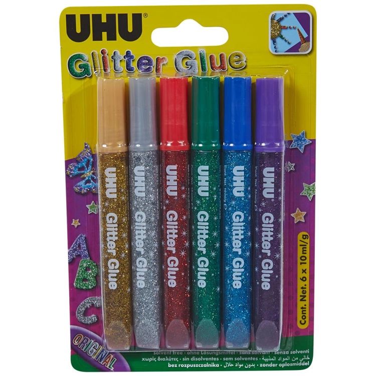 UHU κόλλα glitter blister 6x10ml