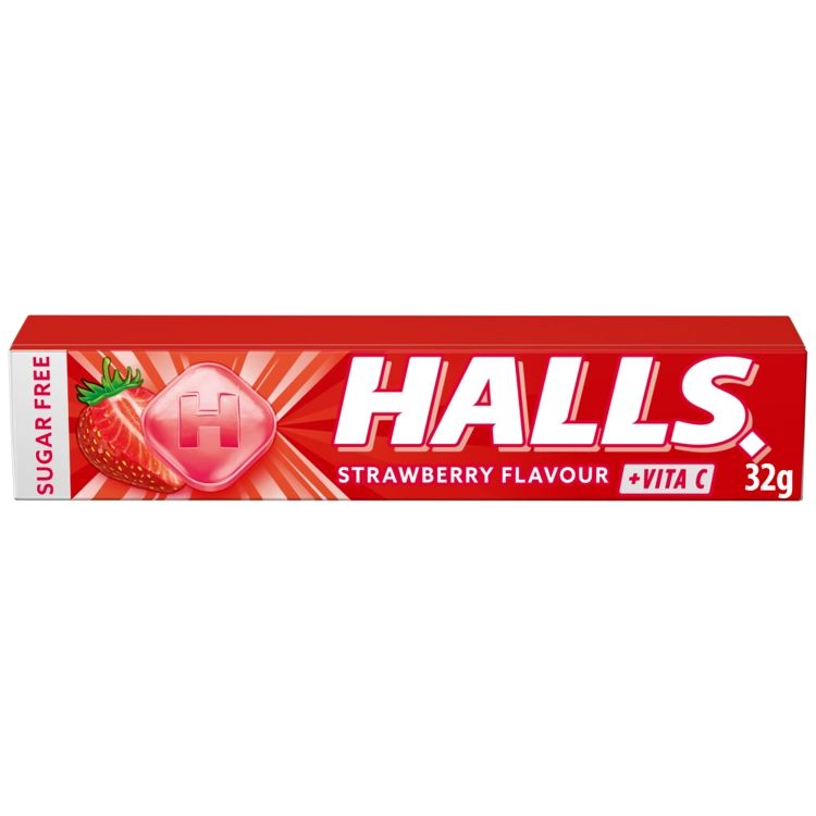 HALLS καραμέλες φράουλα χωρίς ζάχαρη 32gr