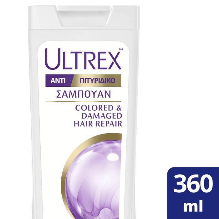 ULTREX σαμπουάν αντιπιτυριδικό για βαμμένα και ταλαιπωρημένα μαλλιά 360ml