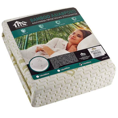 TNS αδιάβροχο υπόστρωμα bamboo μονό λευκό 100x200x30cm