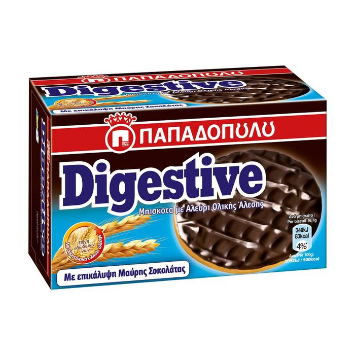 ΠΑΠΑΔΟΠΟΥΛΟΥ μπισκότα digestive με επικάλυψη μαύρης σοκολάτας 200gr