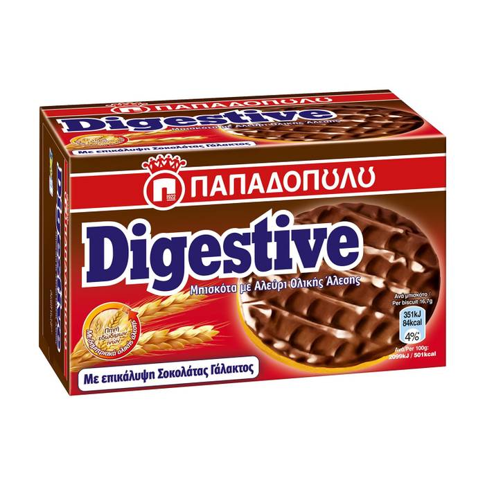ΠΑΠΑΔΟΠΟΥΛΟΥ μπισκότα digestive με επικάλυψη σοκολάτας γάλακτος 200gr