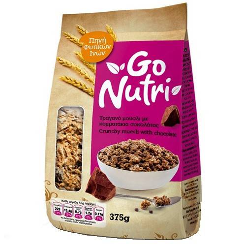 GO NUTRI μούσλι με κομματάκια σοκολάτας 375gr