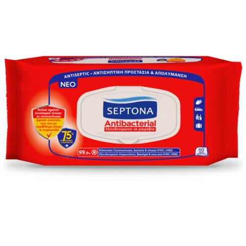 SEPTONA υγρά μαντηλάκια αντιβακτηριδιακά έξτρα 60τεμ