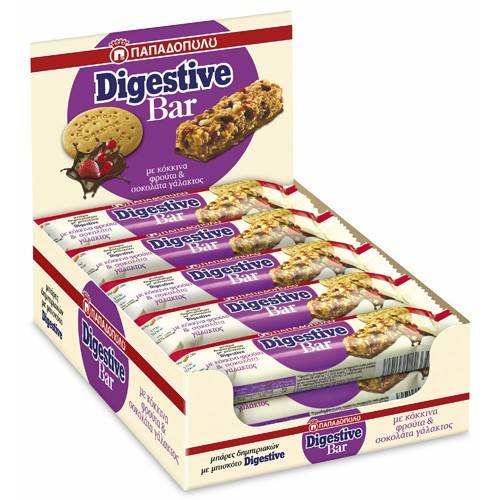 ΠΑΠΑΔΟΠΟΥΛΟΥ μπάρες δημητριακών digestive bar με κόκκινα φρούτα και σοκολάτα γάλακτος 10x28gr