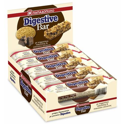 ΠΑΠΑΔΟΠΟΥΛΟΥ μπάρες δημητριακών digestive bar με σοκολάτα γάλακτος 10x28gr