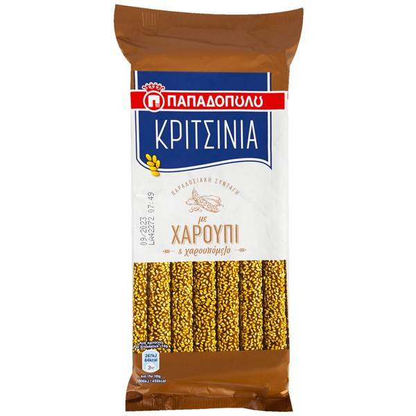ΠΑΠΑΔΟΠΟΥΛΟΥ κριτσίνια με χαρούπι και χαρουπόμελο vegan 180gr