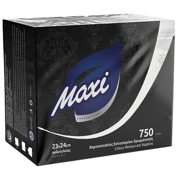 MAXI χαρτοπετσέτες πολυτελείας λευκές 23x24cm 750τεμ