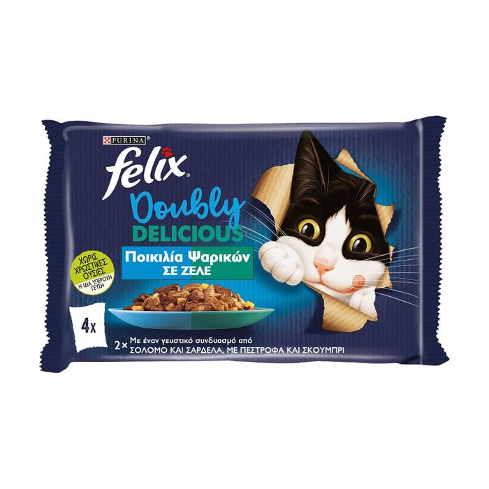 FELIX Doobly Delicious γατοτροφή ποικιλία ψαρικών σε ζελέ 4x85gr