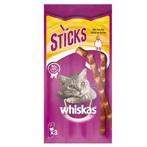 WHISKAS γατοτροφή λιχουδιά sticks κοτόπουλου 18gr