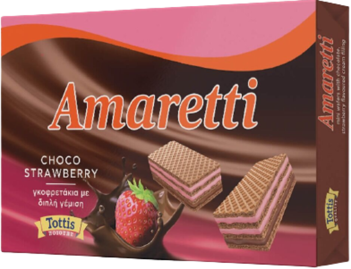 TOTTIS Amaretti γκοφρέτα με γέμιση κρέμα σοκολάτα και φράουλα 68gr