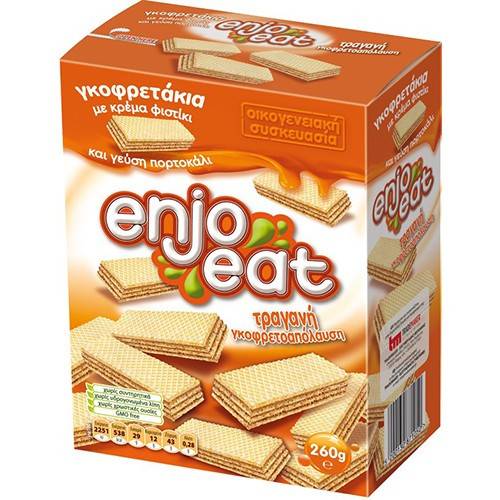 ENJOEAT γκοφρετάκια με κρέμα φυστικιού και πορτοκάλι 260gr