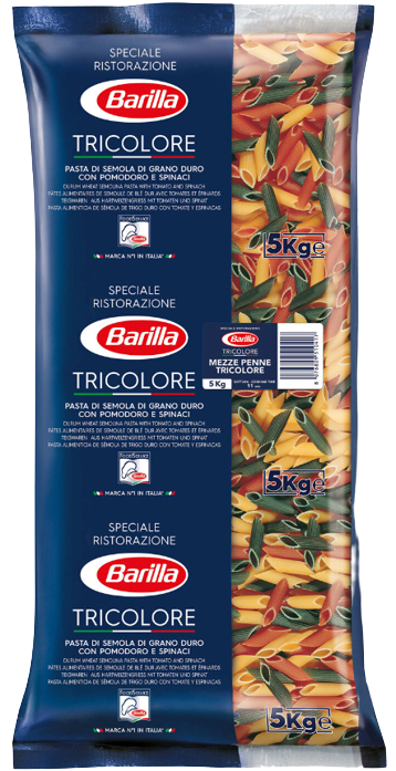 BARILLA ζυμαρικά για επαγγελματίες Mezze Penne Tricolore 5kg