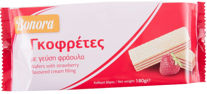 BONORA γκοφρέτα με κρέμα φράουλας 180gr