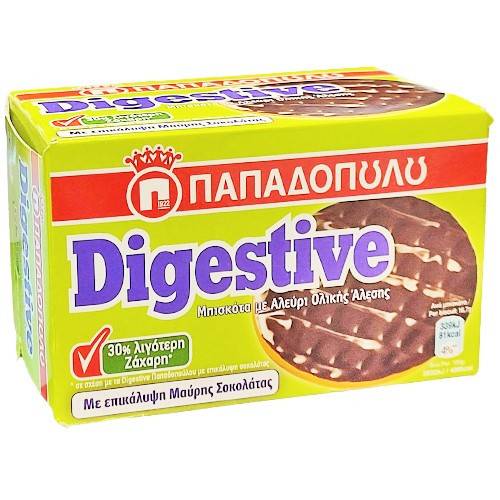 ΠΑΠΑΔΟΠΟΥΛΟΥ μπισκότα digestive με μαύρη σοκολάτα με 30% λιγότερη ζάχαρη 200gr