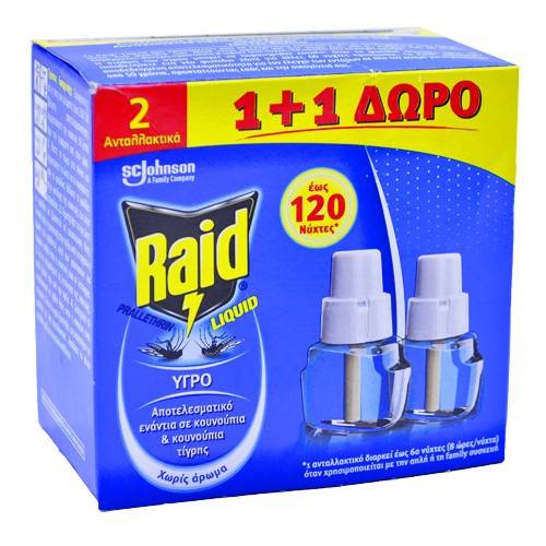RAID εντομοαπωθητικό υγρό για 60 νύχτες 2x36ml