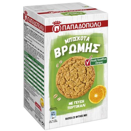 ΠΑΠΑΔΟΠΟΥΛΟΥ μπισκότα βρώμης με πορτοκάλι χωρίς ζάχαρη 155gr