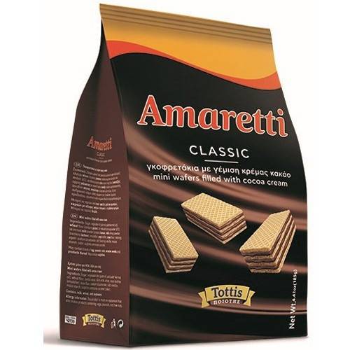 TOTTIS Amaretti γκοφρετάκια με γέμιση κρέμα κακάο 125gr