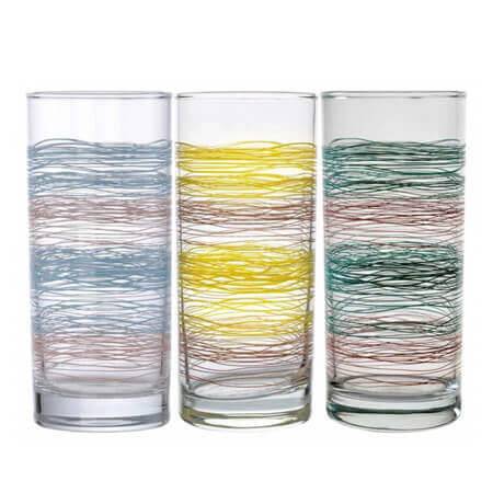 UNIGLASS ποτήρι γυάλινο πολύχρωμα νερού classico 27cl 6τεμ 91206/D412