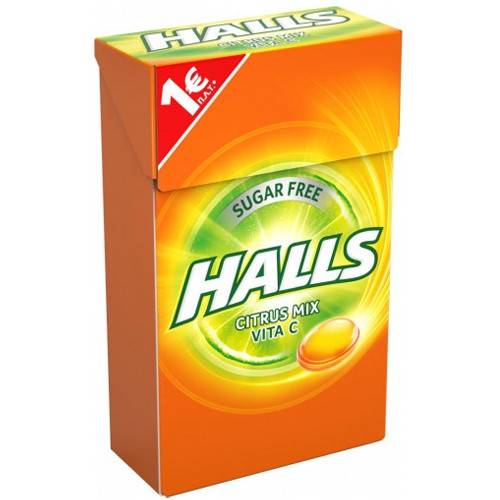 HALLS καραμέλες βιταμίνη C με γεύση φρούτων χωρίς ζάχαρη 12x28gr