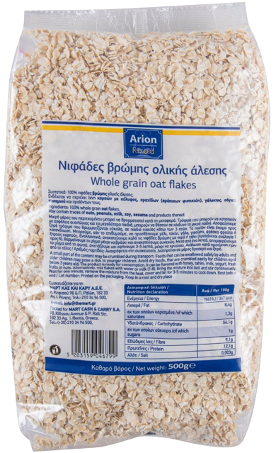 ARION Food δημητριακά νιφάδες βρώμης ολικής άλεσης 500gr