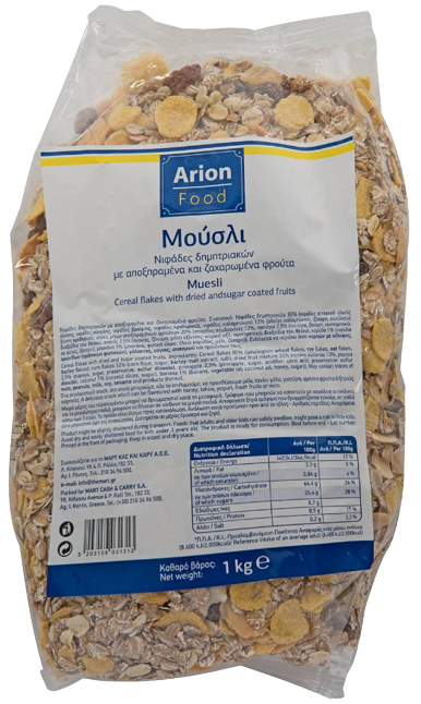 ARION Food δημητριακά νιφάδες με αποξηραμένα και ζαχαρωμένα φρούτα 1kg