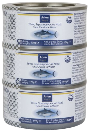 ARION Food κονσέρβα τόνος τεμαχισμένος σε νερό 3x170gr