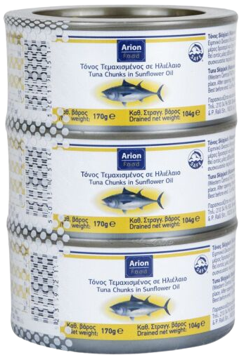 ARION Food κονσέρβα τόνος τεμαχισμένος σε ηλιέλαιο 3x170gr