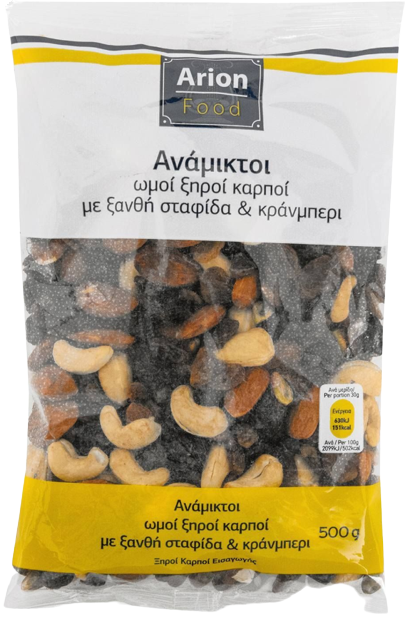 ARION Food ξηροί καρποί ανάμεικτοι με σταφίδα και κράνμπερι 500gr