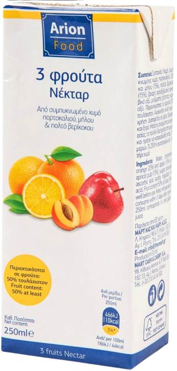 ARION Food χυμός νέκταρ με 3 φρούτα 250ml