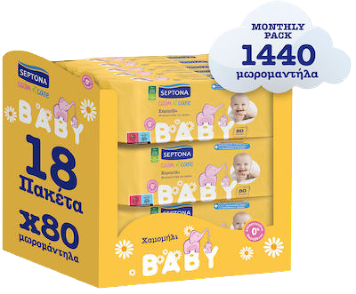 SEPTONA μωρομάντηλα Calm n Care Χαμομήλι Baby 18x80τεμ