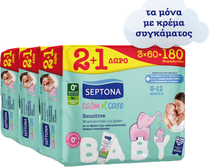 SEPTONA μωρομάντηλα Calm n Care Sensitive Baby 9x60τεμ