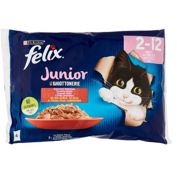 FELIX γατοτροφή junior μοσχάρι και κοτόπουλο σε ζελέ 4x85gr