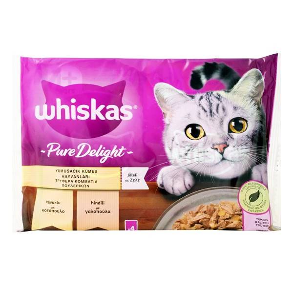 WHISKAS γατοτροφή υγρή adult pure delight πουλερικά 4x85gr