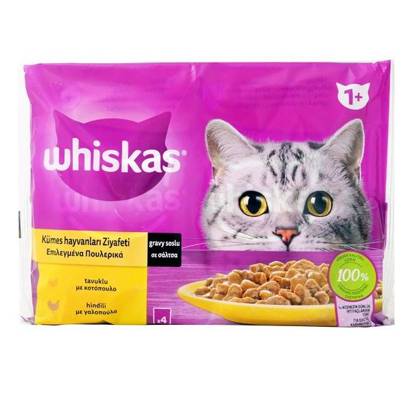 WHISKAS γατοτροφή υγρή επιλεγμένα πουλερικά σε σάλτσα 4x85gr