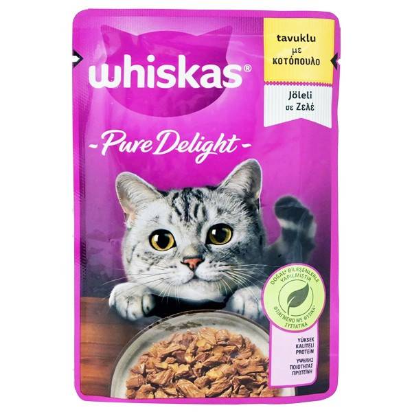 WHISKAS γατοτροφή υγρή pure delight κοτόπουλο 85gr