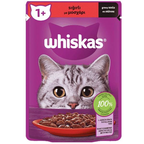 WHISKAS γατοτροφή υγρή pure delight μοσχάρι σε σάλτσα 85gr