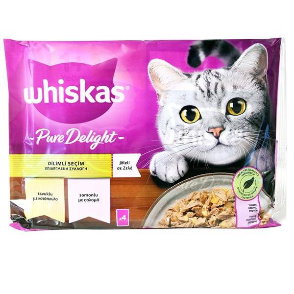 WHISKAS γατοτροφή υγρή adult pure delight mixed 4x85gr