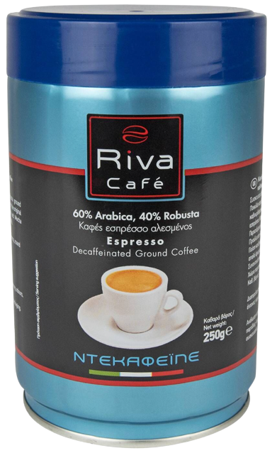 RIVA Cafe καφές espresso Decaf αλεσμένος (60% Arabica - 40% Robusta) 250gr