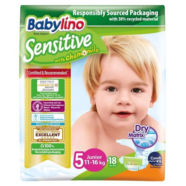BABYLINO πάνες Sensitive No5 11-16kg 18τεμ