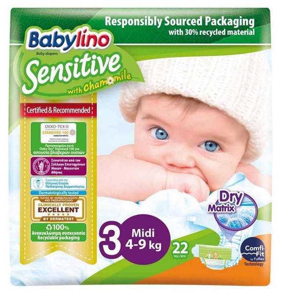 BABYLINO πάνες Sensitive No3 4-9kg 22τεμ