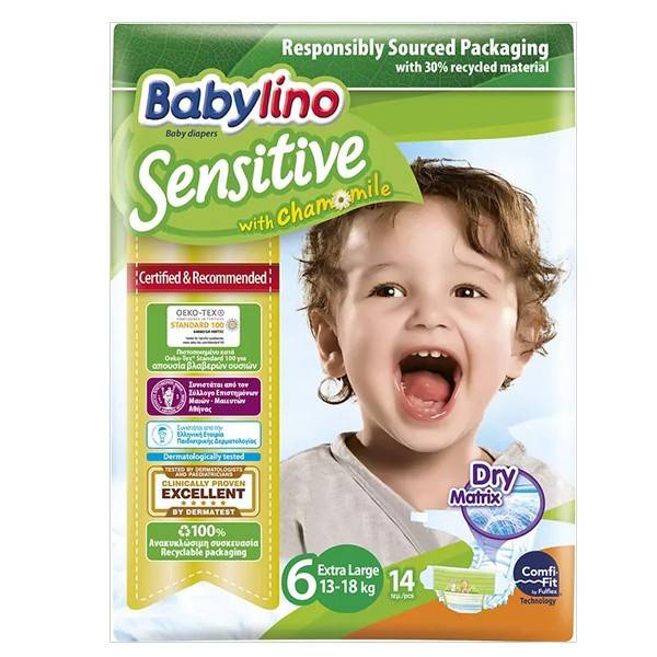 BABYLINO πάνες Sensitive No6 13-18kg 14τεμ