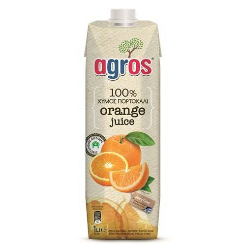 AGROS χυμός 100% φυσικός πορτοκάλι 1lt