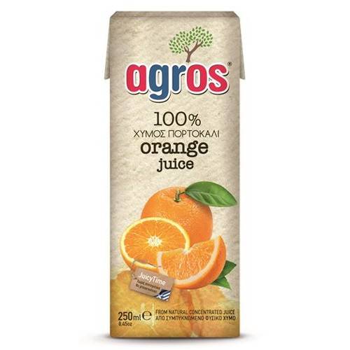 AGROS χυμός 100% φυσικός πορτοκάλι 250ml