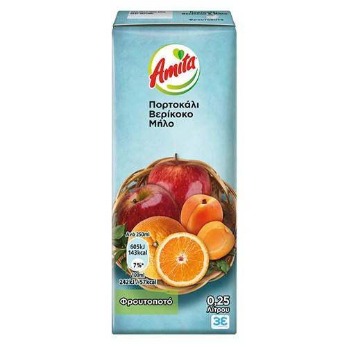 AMITA χυμός με μήλο, πορτοκάλι και βερίκοκο 250ml