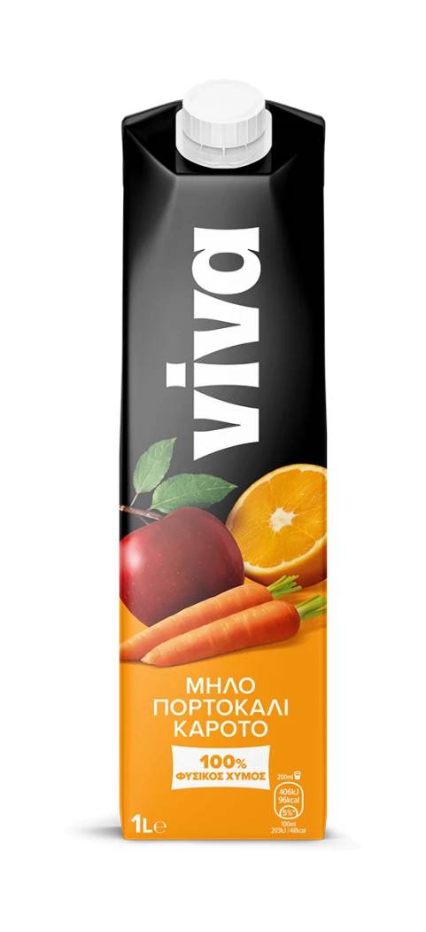 VIVA χυμός 100% φυσικός με μήλο, πορτοκάλι και καρότο 1lt