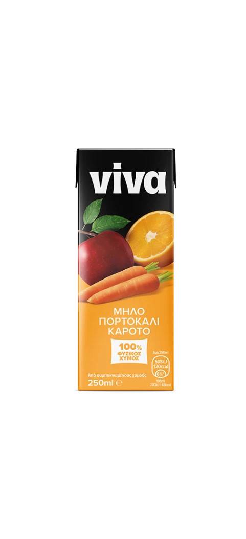 VIVA χυμός 100% φυσικός με μήλο, πορτοκάλι και καρότο 250ml
