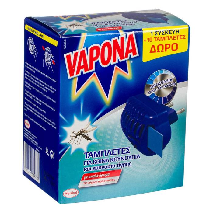 VAPONA εντομοαπωθητική συσκευή με ταμπλέτες 10τεμ